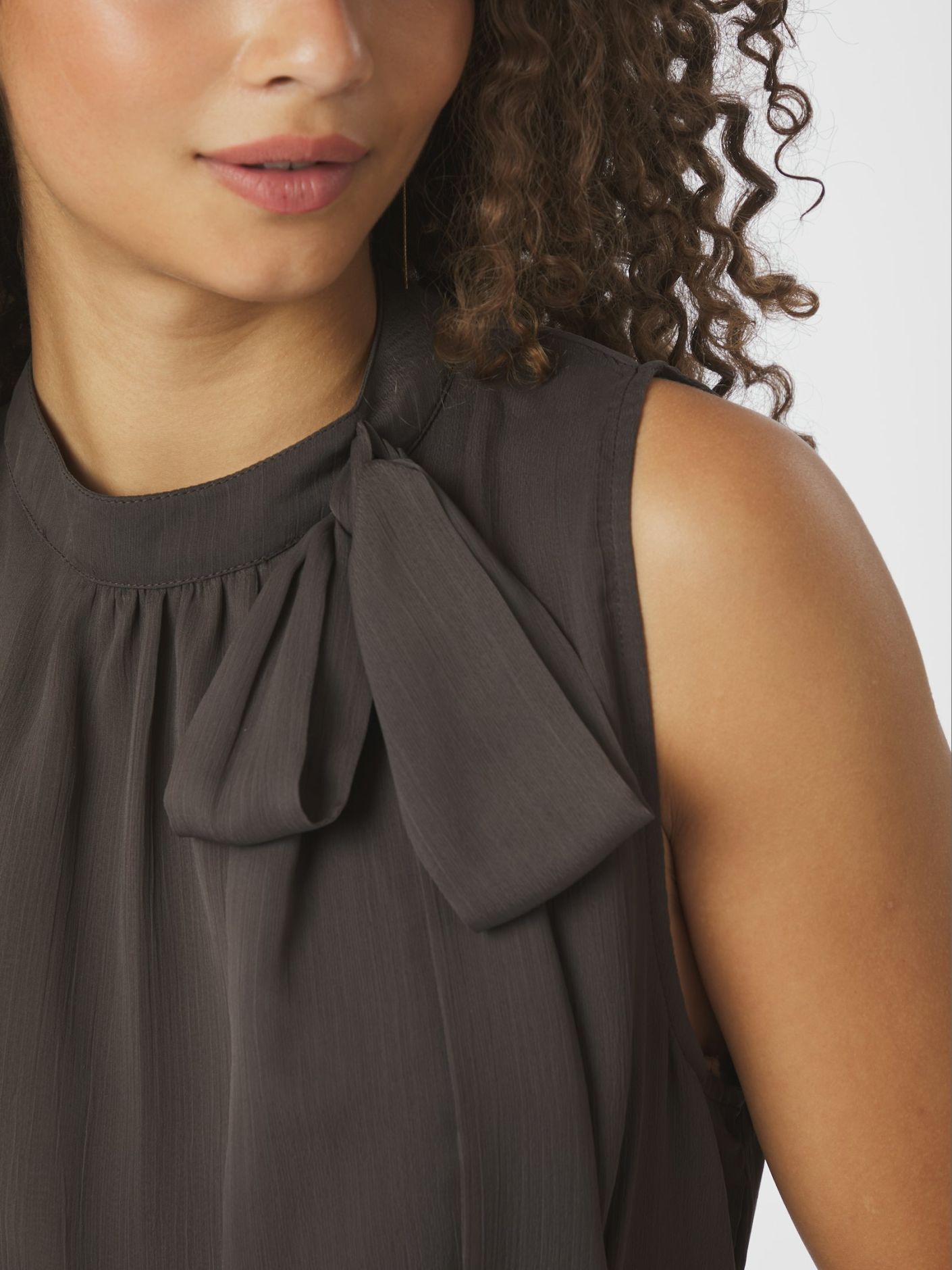 Ansol Solid Chiffon Top - Dark Brown