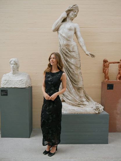 Tiranna Big Flower Mesh Dress - Black