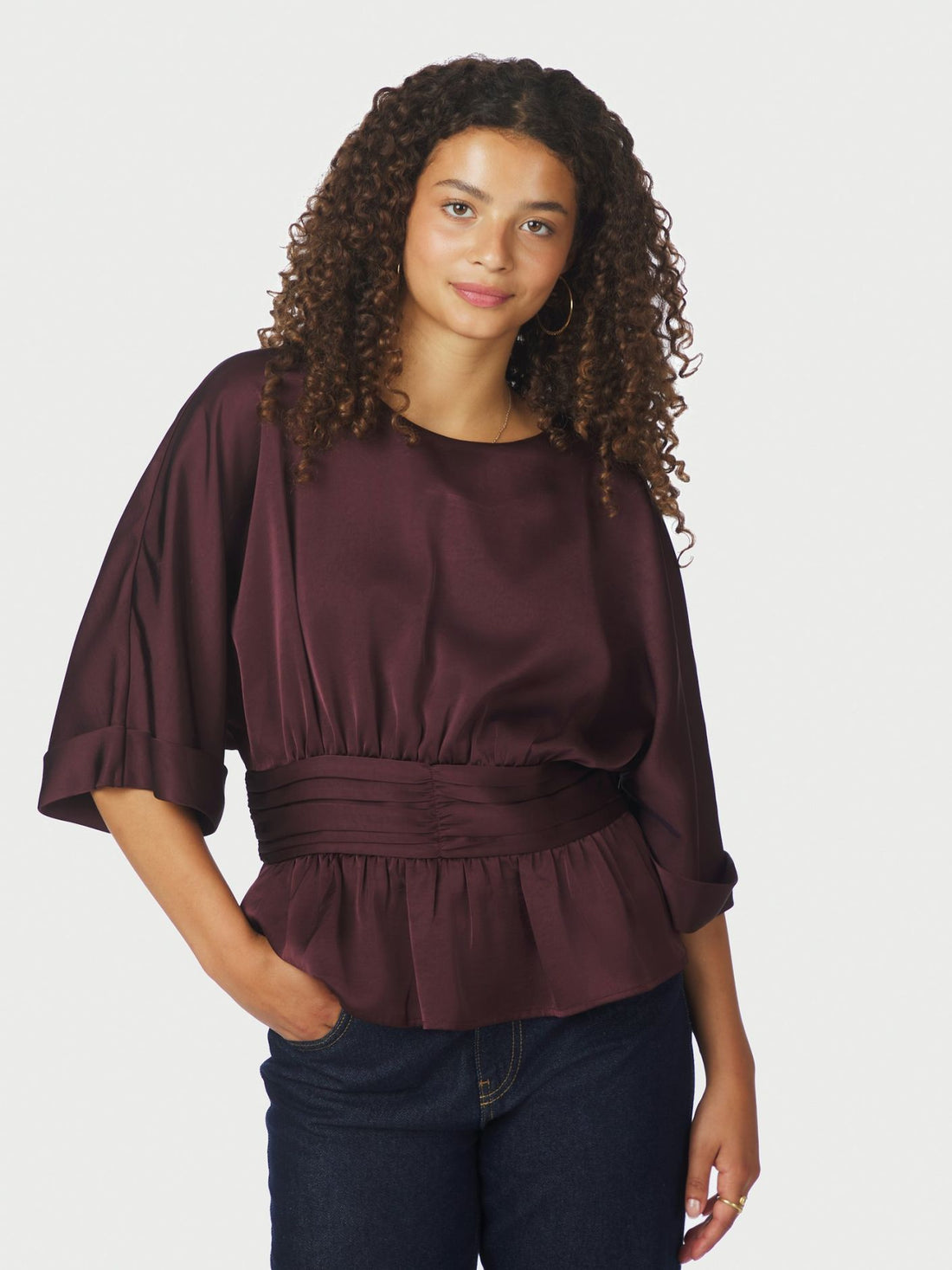 Annegret Heavy Sateen Blouse - Burgundy