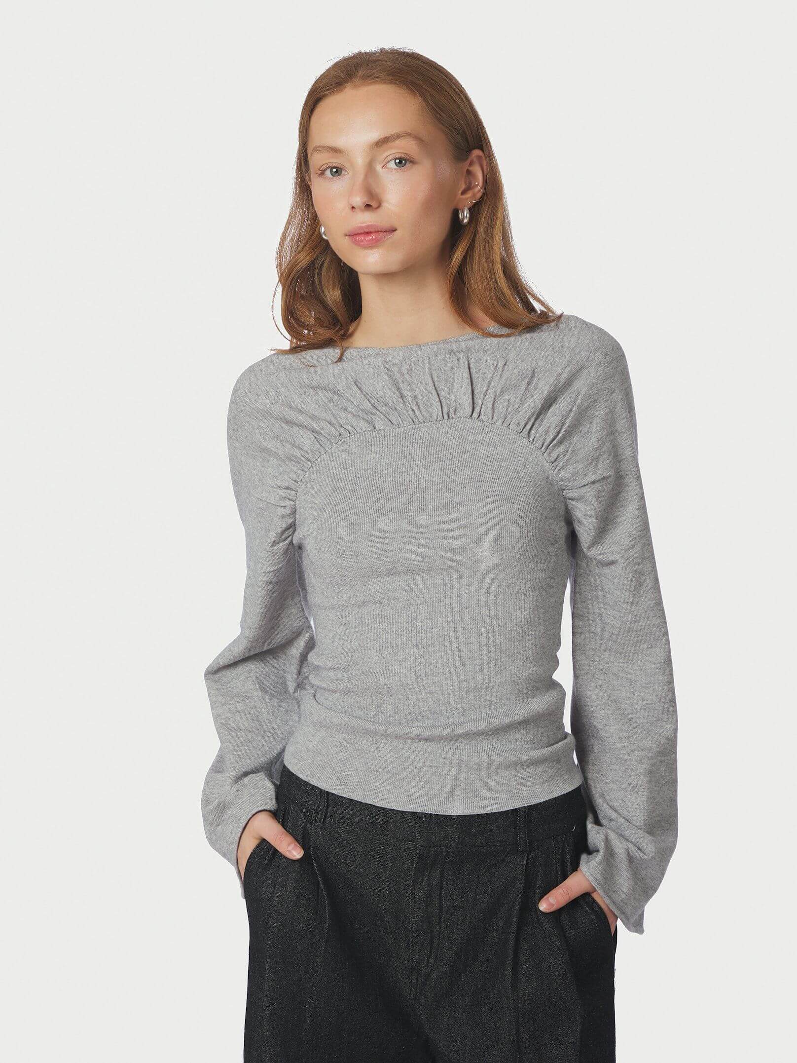 Kaiba Knit Blouse - Light Grey Melange