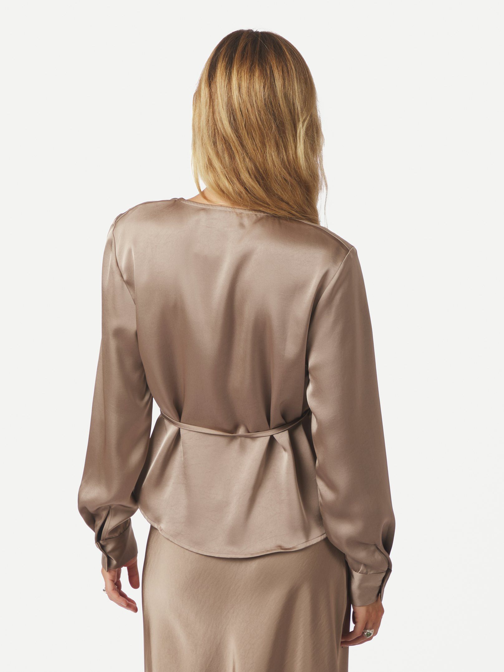 Caprina Heavy Sateen Blouse - Dark Taupe