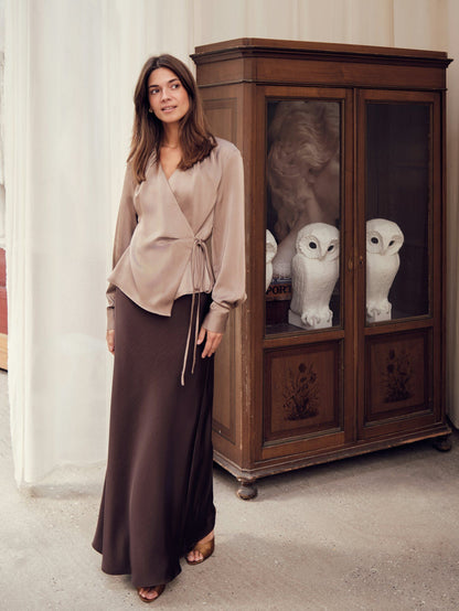 Caprina Heavy Sateen Blouse - Dark Taupe