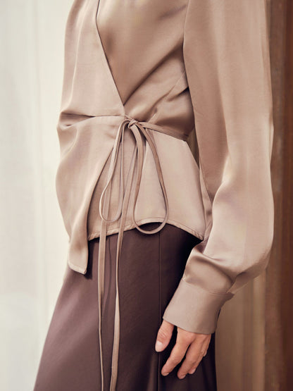 Caprina Heavy Sateen Blouse - Dark Taupe