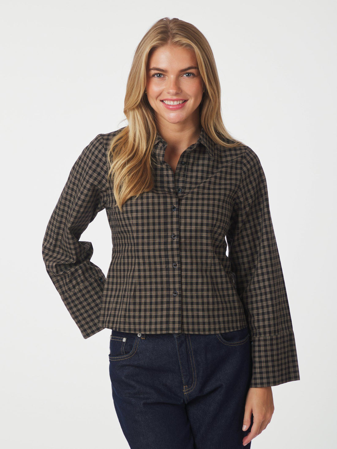 Rosa Mini Check Shirt - Black