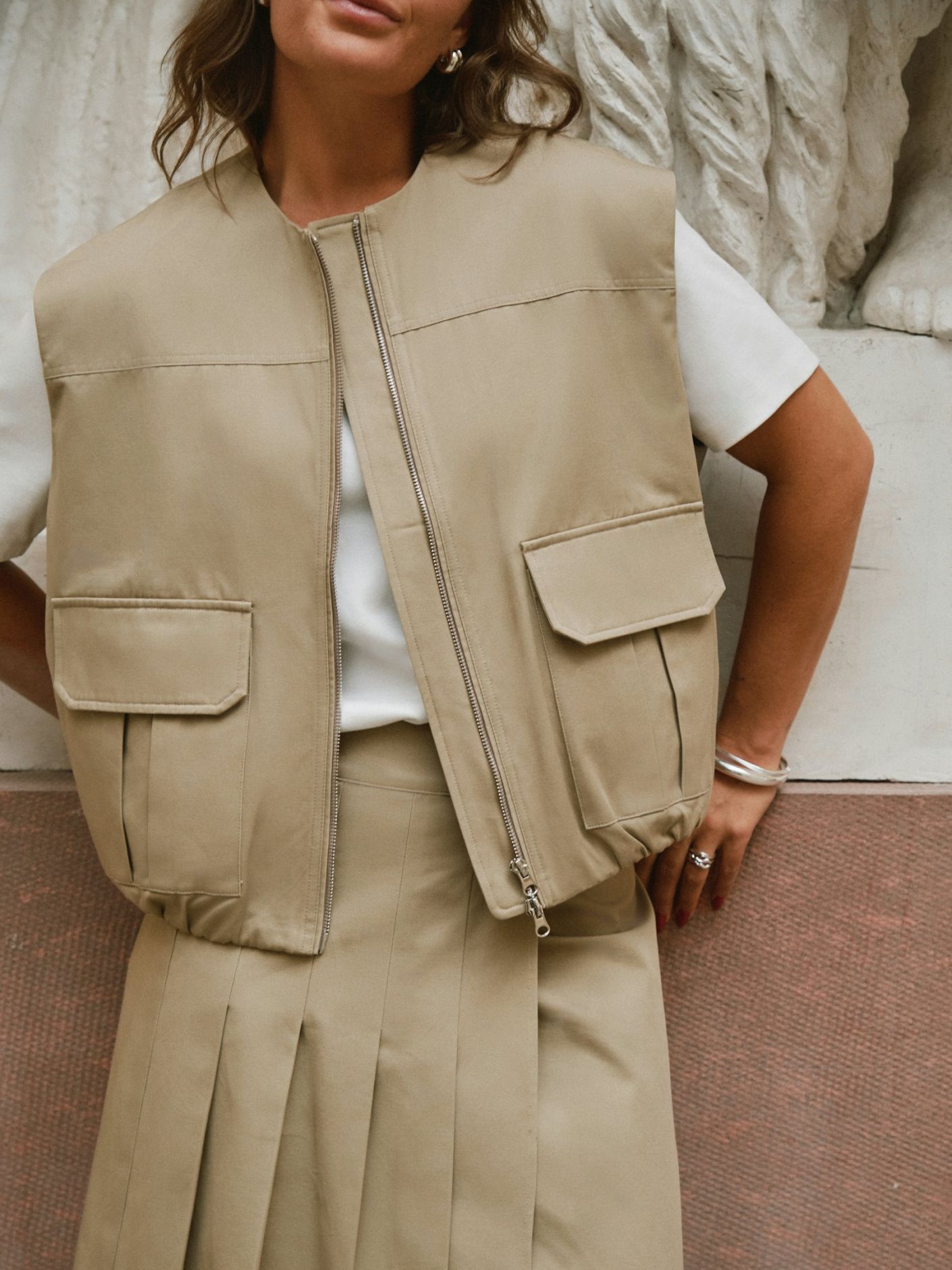 Flo Balloon Twill Vest - Taupe