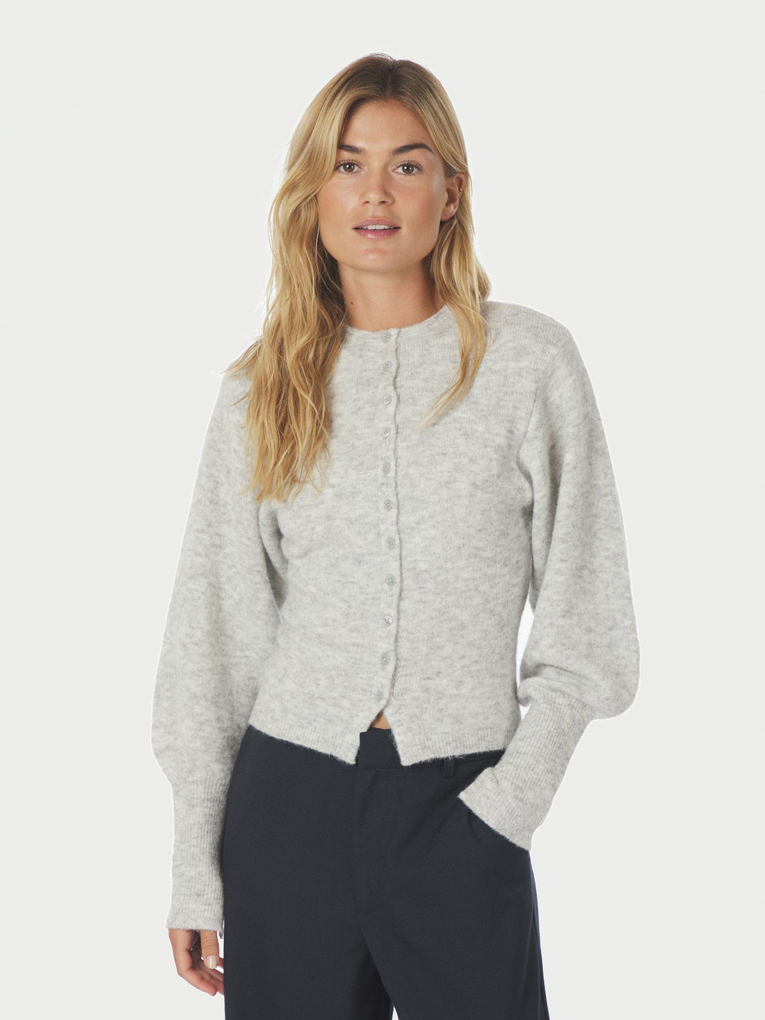 Briano Soft Knit Cardigan - Light Grey Melange