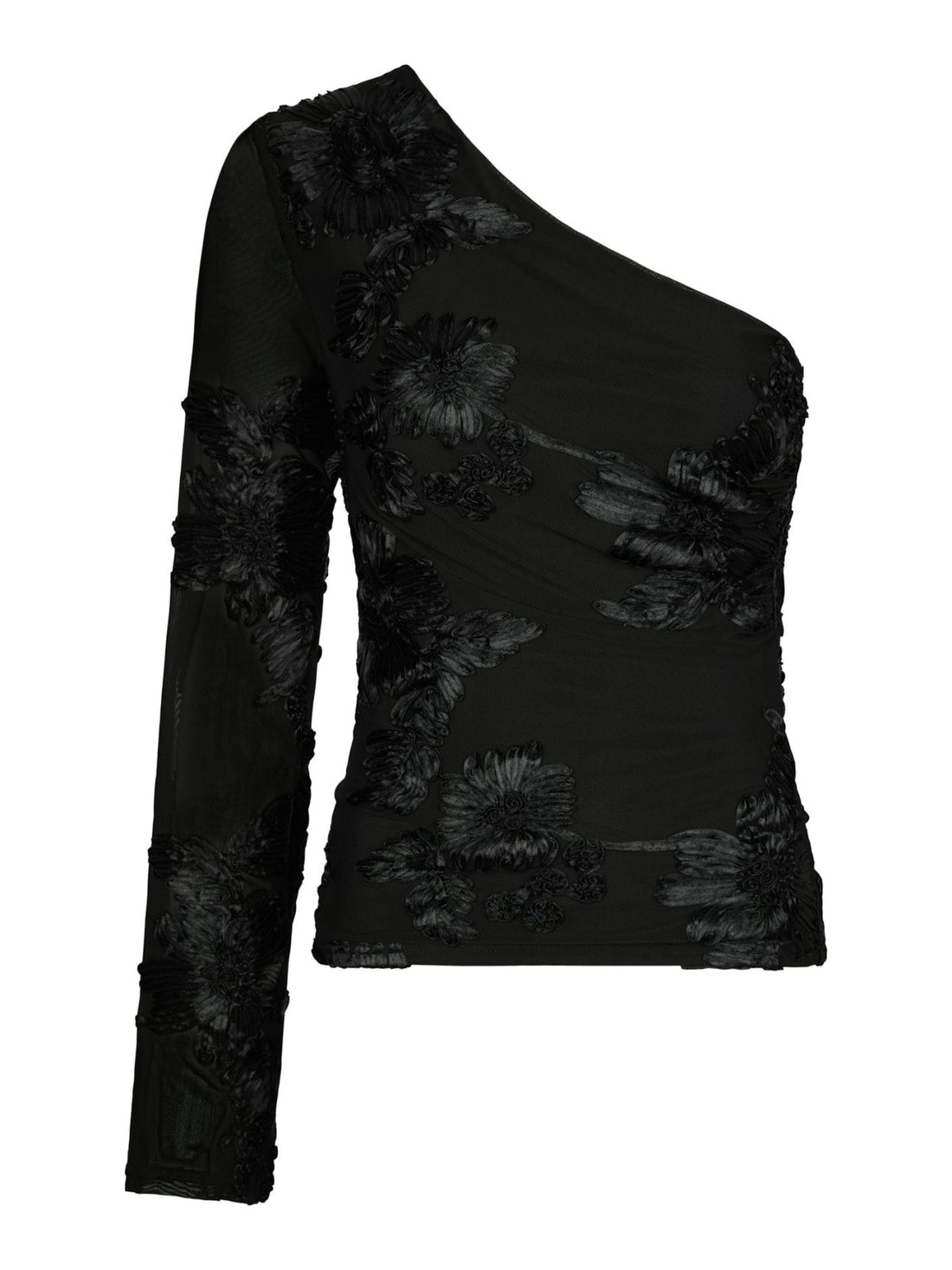 Friana Big Flower Mesh Blouse - Black
