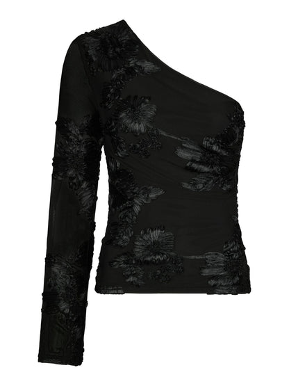 Friana Big Flower Mesh Blouse - Black