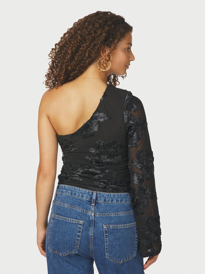 Friana Big Flower Mesh Blouse - Black