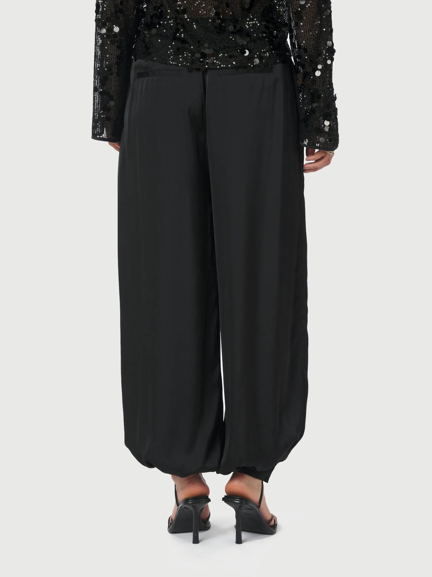Fayla Drapy Satin Balloon Pants - Black