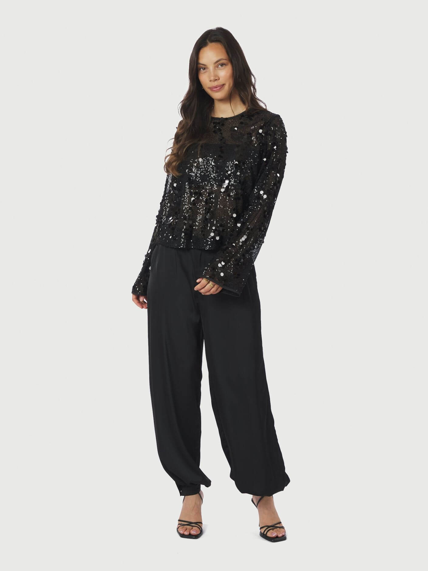 Fayla Drapy Satin Balloon Pants - Black