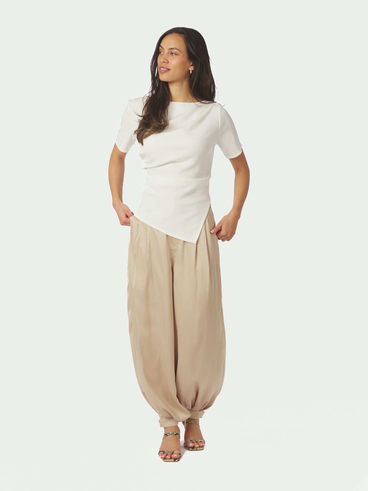 Fayla Drapy Satin Balloon Pants - Dark Sand