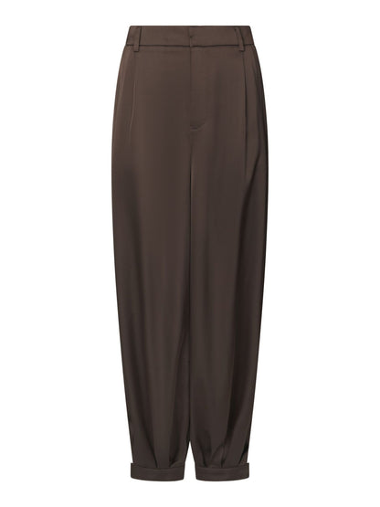 Fayla Drapy Satin Balloon Pants - Dark Brown