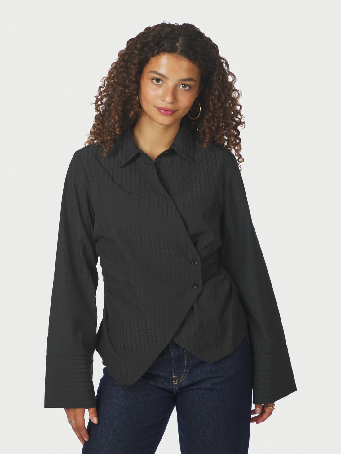 Fenli Tone Stripe shirt - Black