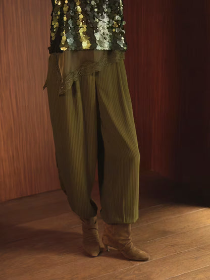 Gilbery pinstripe balloon pants - Moss Olive