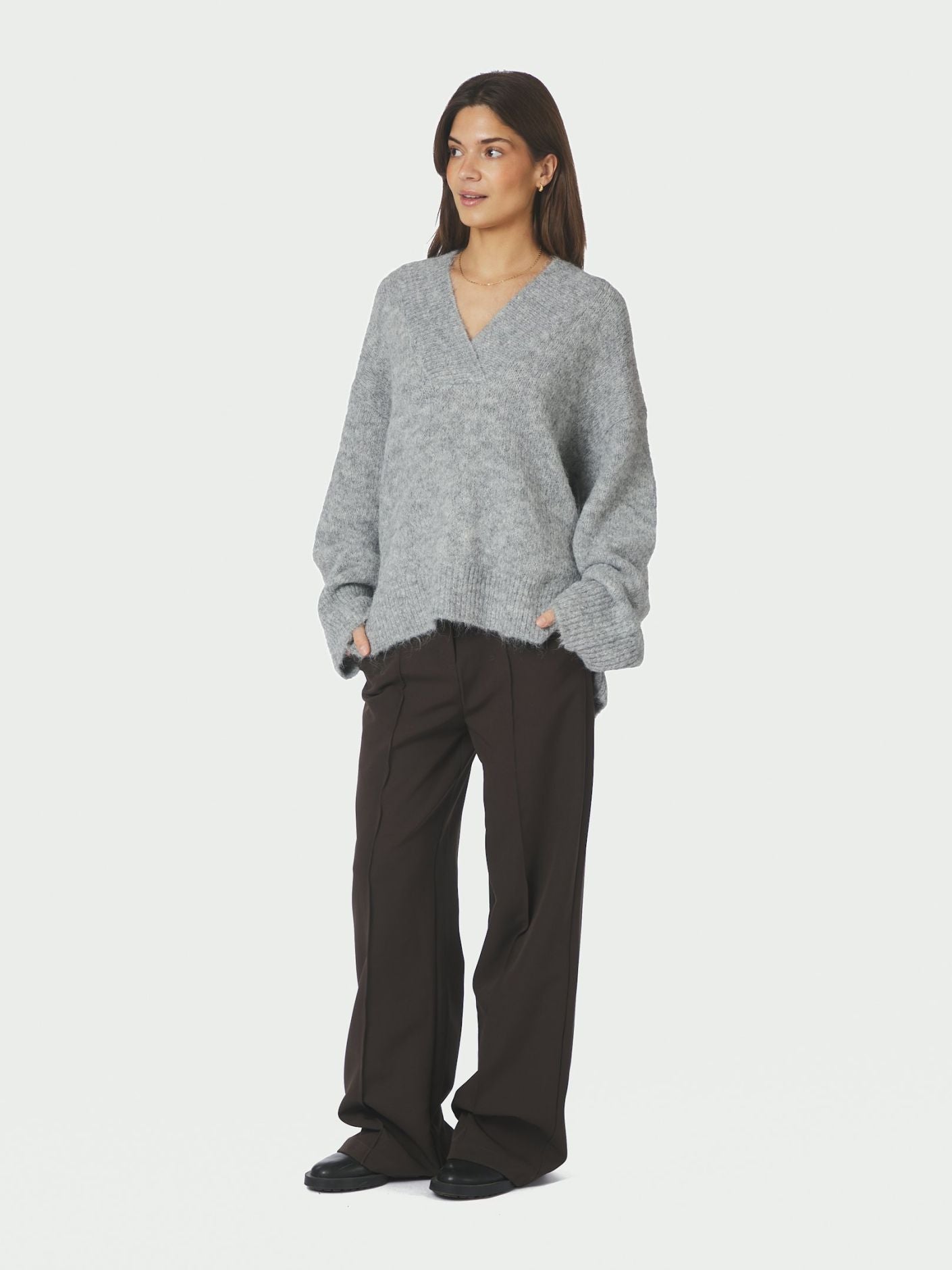 Melli Fluffy Knit Blouse - Grey Melange