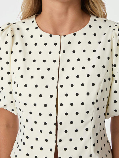 Anela Dot Blouse - White