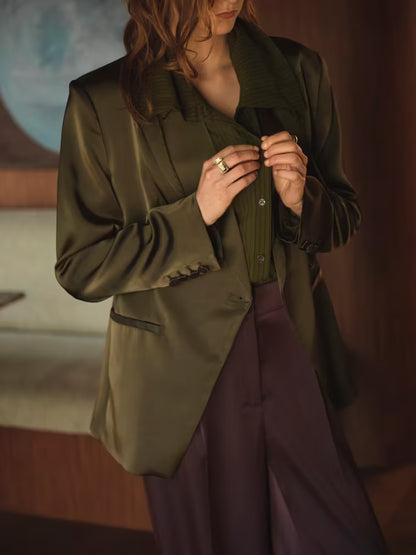 Rush tailored bold satin blazer - Moss Olive