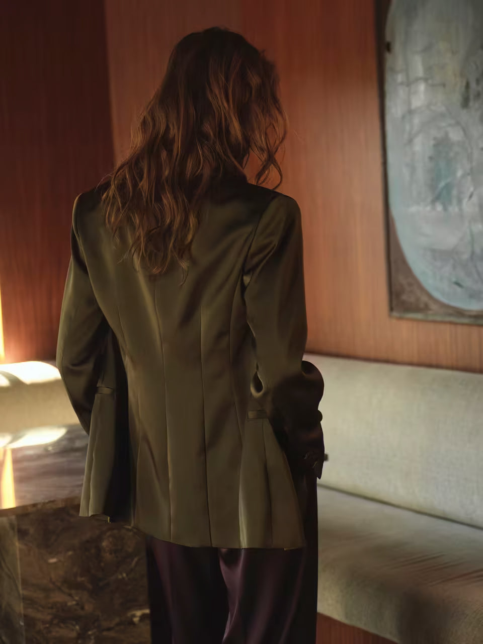 Rush tailored bold satin blazer - Moss Olive