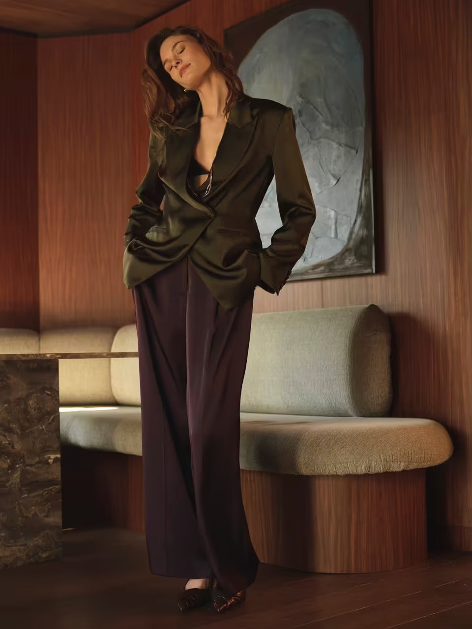 Rush tailored bold satin blazer - Moss Olive
