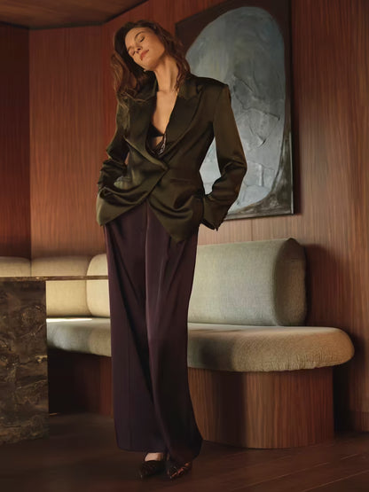 Rush tailored bold satin blazer - Moss Olive