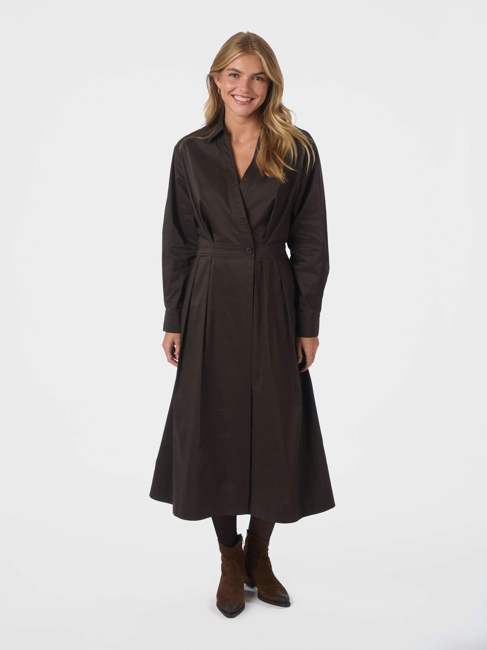 Ottana Poplin Dress - Chocolate Brown