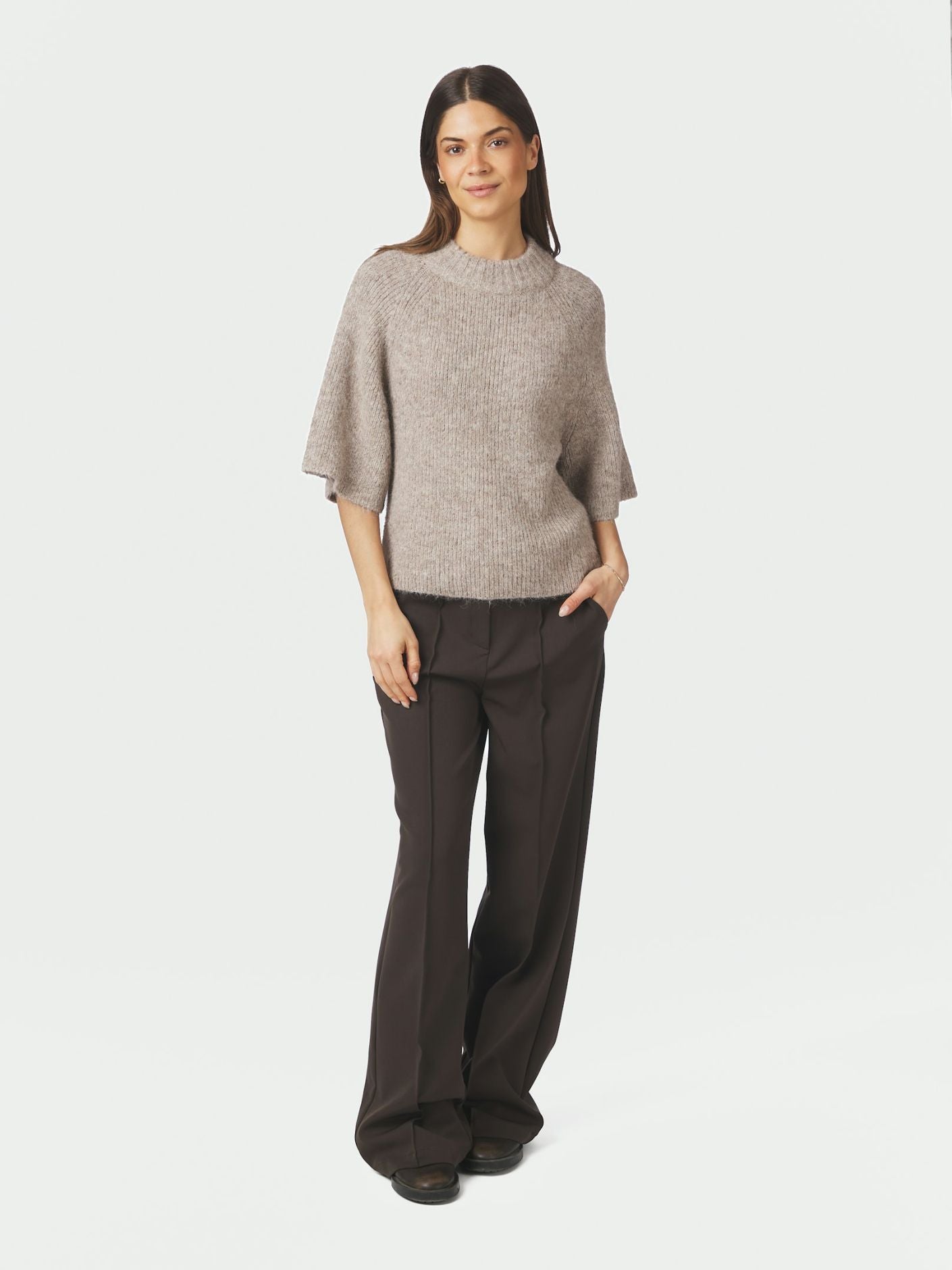 Bandi Fluffy Knit Blouse - Beige Melange