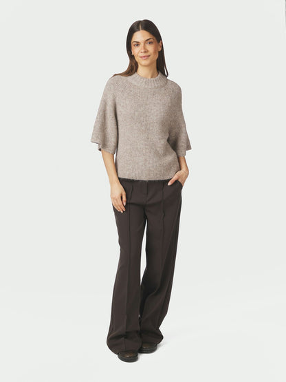 Bandi Fluffy Knit Blouse - Beige Melange