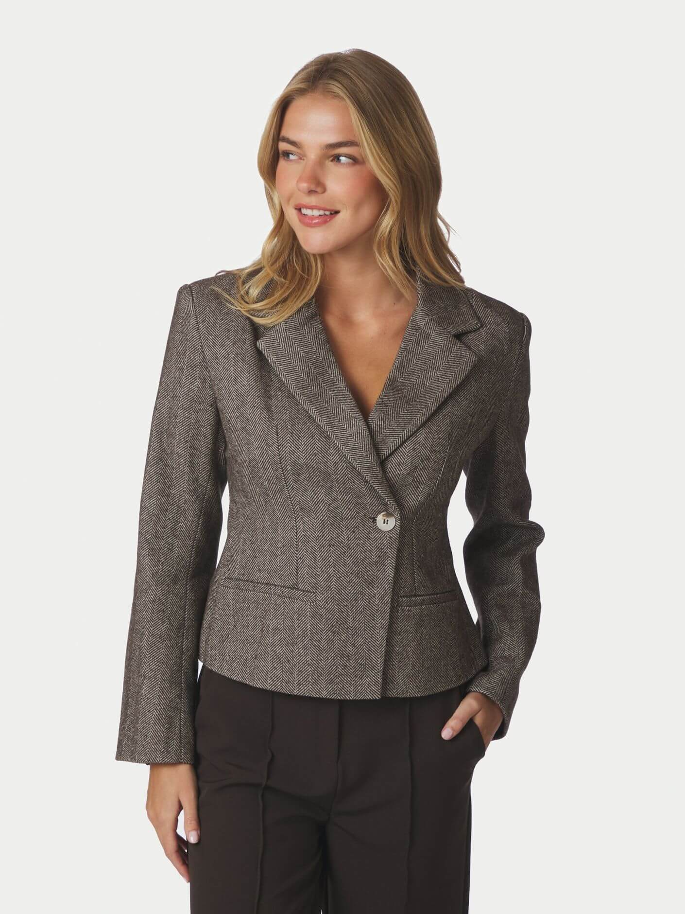 Valia Herringbone S Blazer - Dark Brown