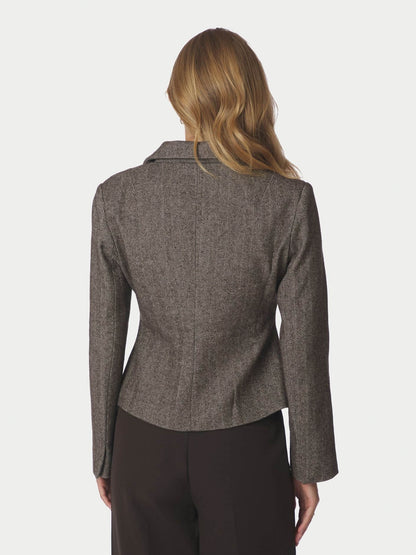 Valia Herringbone S Blazer - Dark Brown