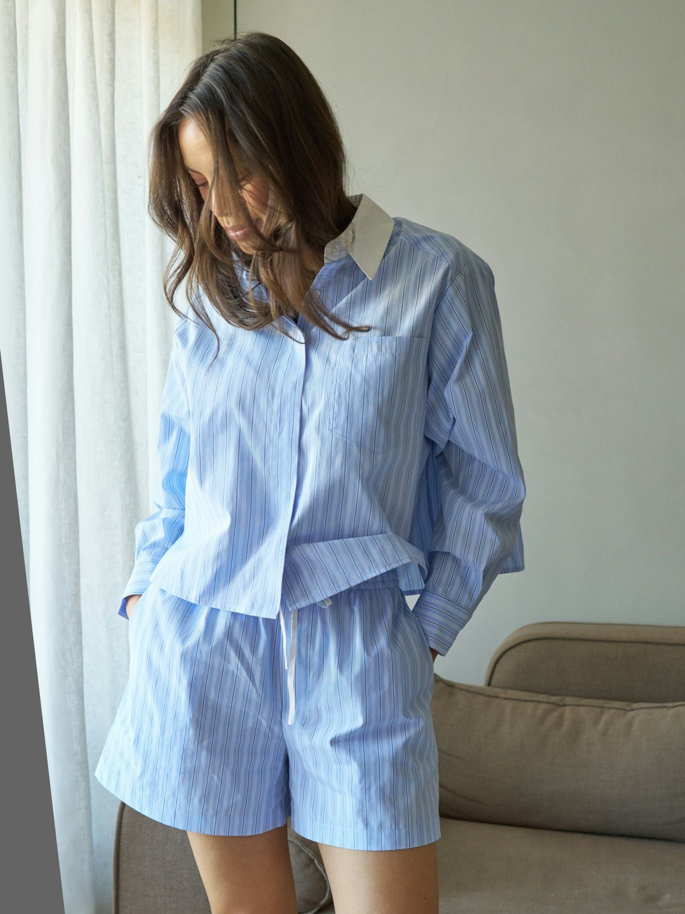 Camell Stripe Shorts - Light Blue Stripe