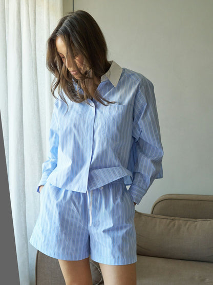 Camell Stripe Shorts - Light Blue Stripe