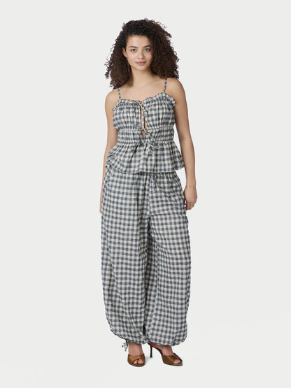 Roxane Balloon Check Pants - Black