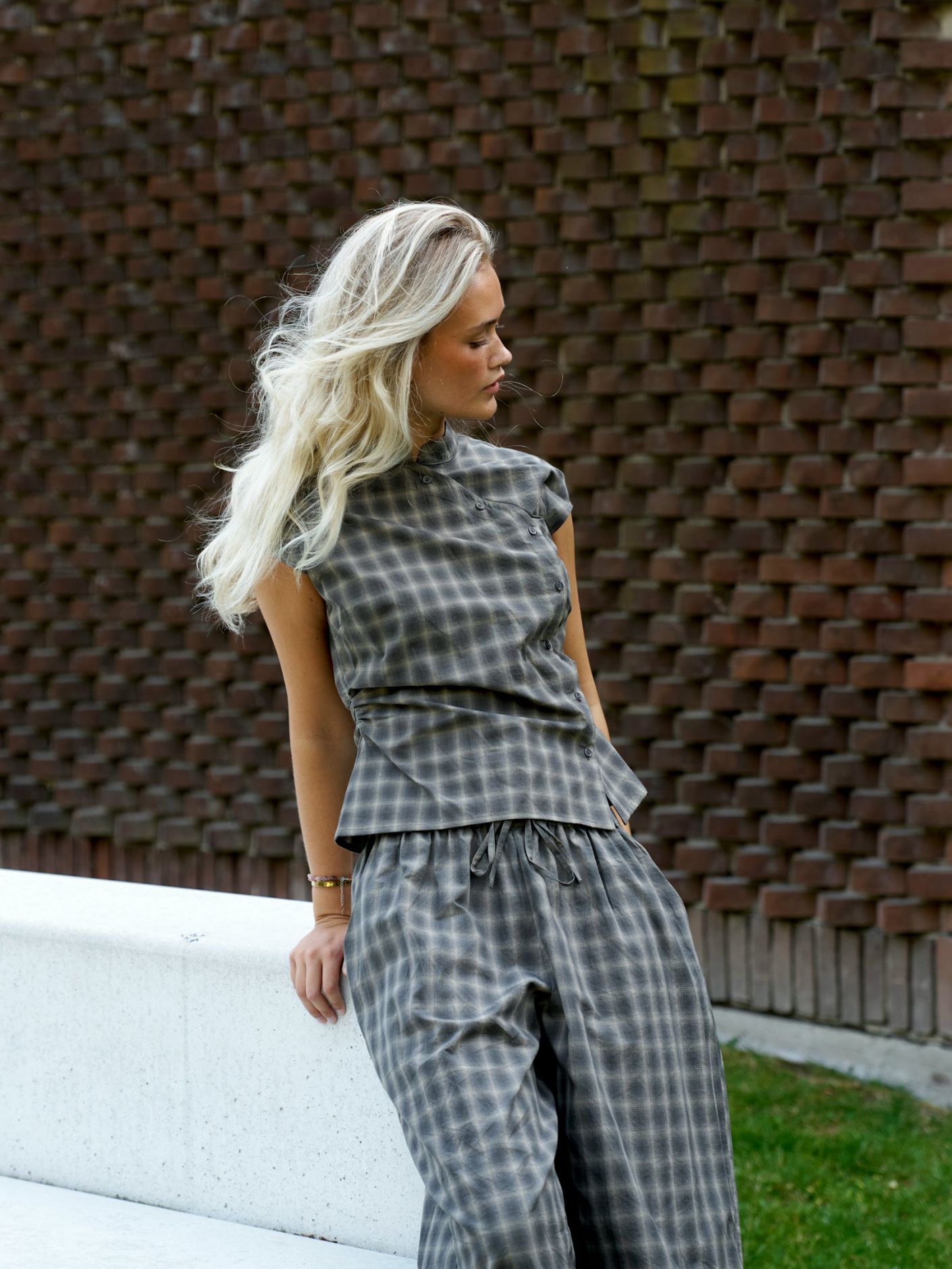 Pascale Checked Blouse - Dusty Army
