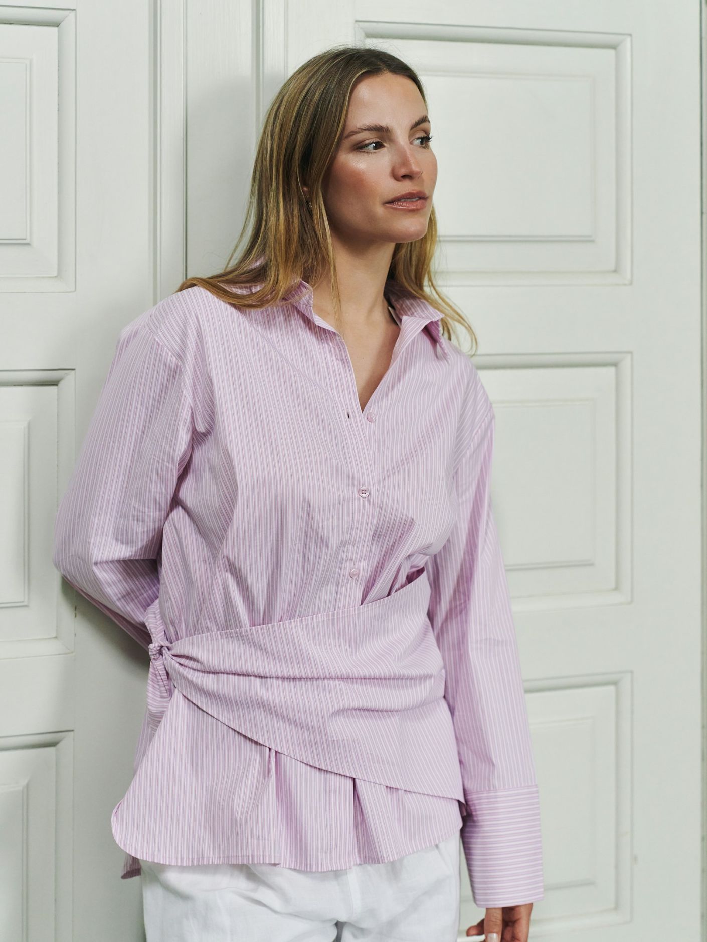 Dita Scarf Stripe Shirt - Light Pink