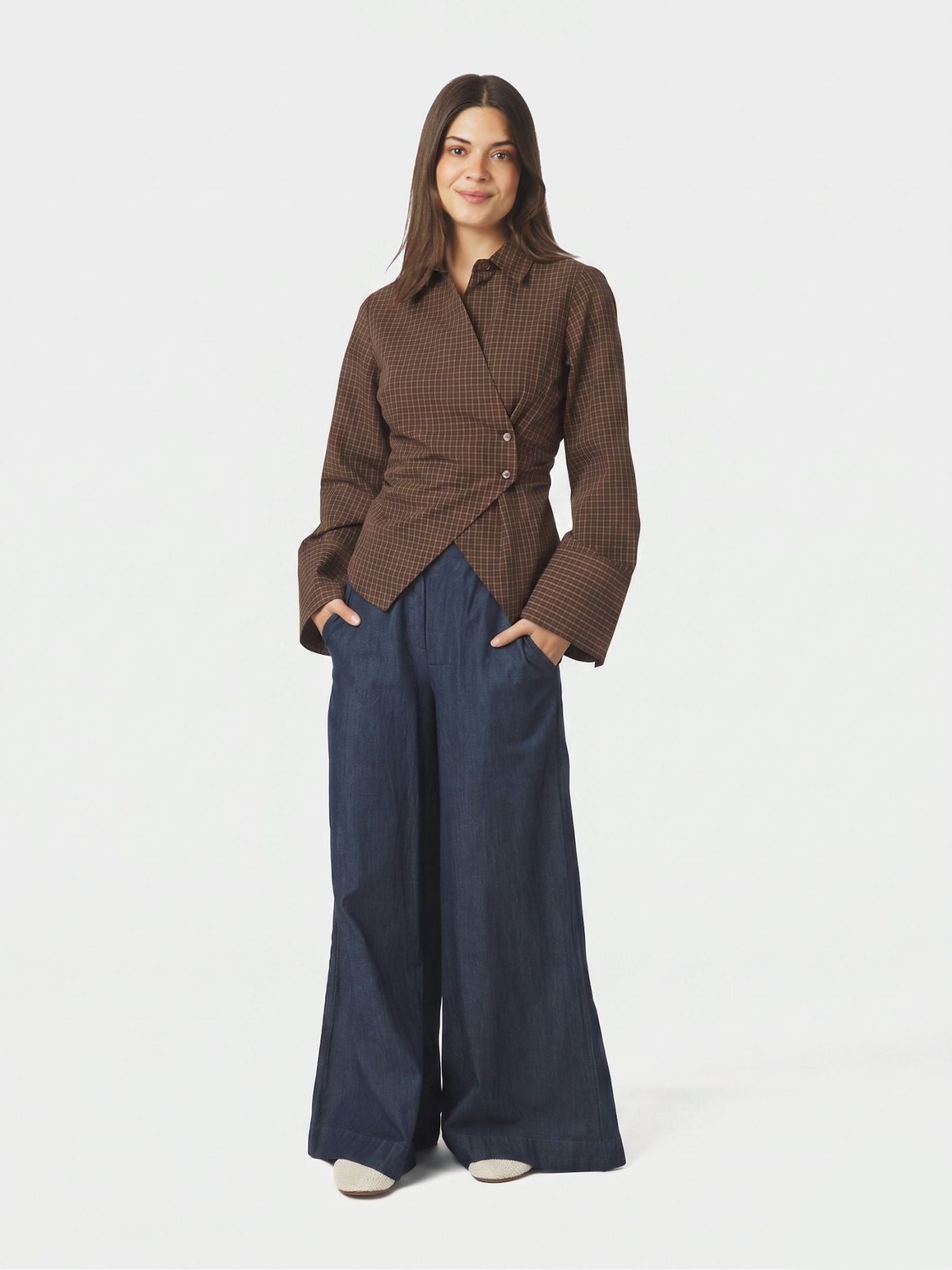 Fenli Small Check Shirt - Aubergine