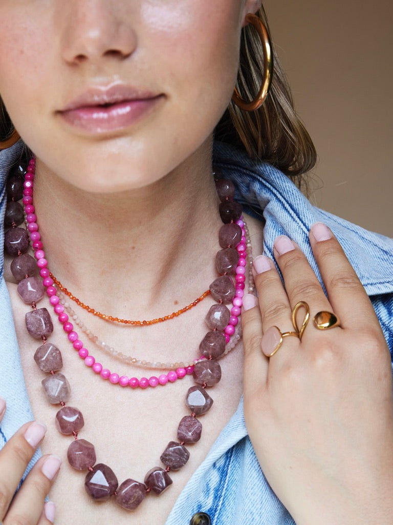 Organische gemstone ketting XL - warm roze