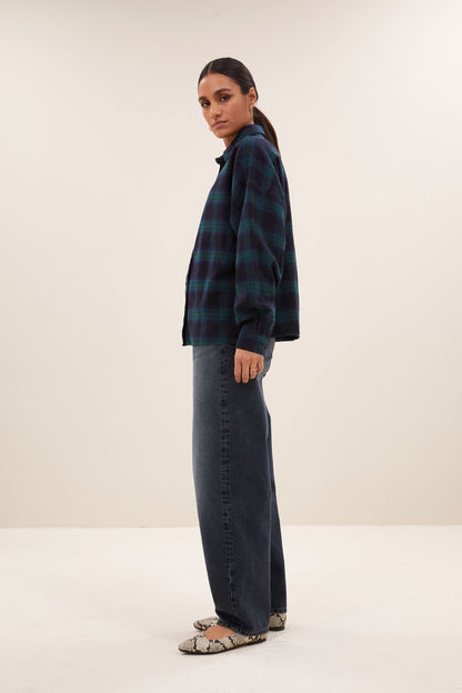 Jada Check Blouse - Bottle Green Check