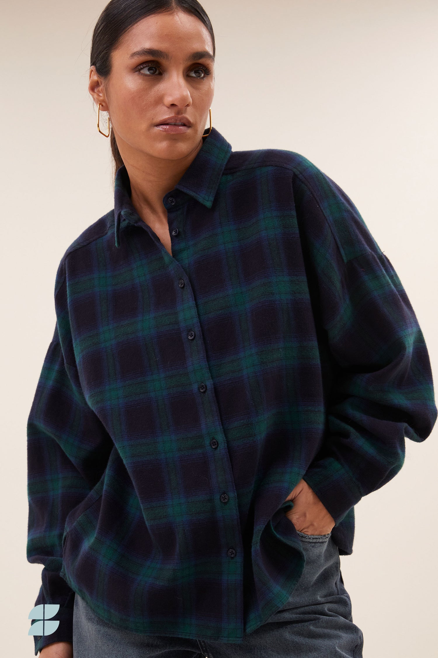 Jada Check Blouse - Bottle Green Check