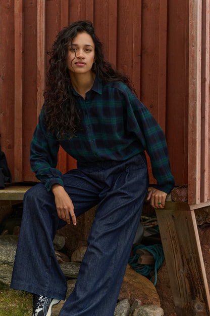Jada Check Blouse - Bottle Green Check