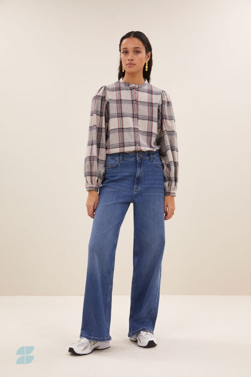 Day Check Blouse - Stone Check