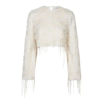 Sequin Fringe Blouse - Pearl