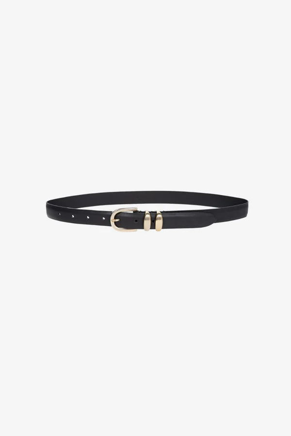 Leon Leather Belt With Gold Buckle - Black