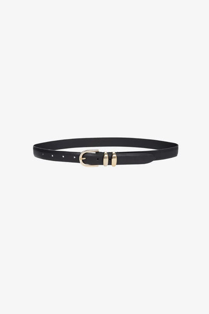 Leon Leather Belt With Gold Buckle - Black
