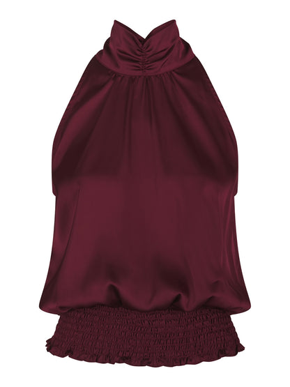 Jos Drapy Satin Top - Burgundy