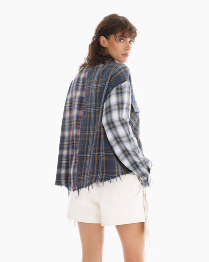Cut Off Patchwork Check Shirt - Multicolor