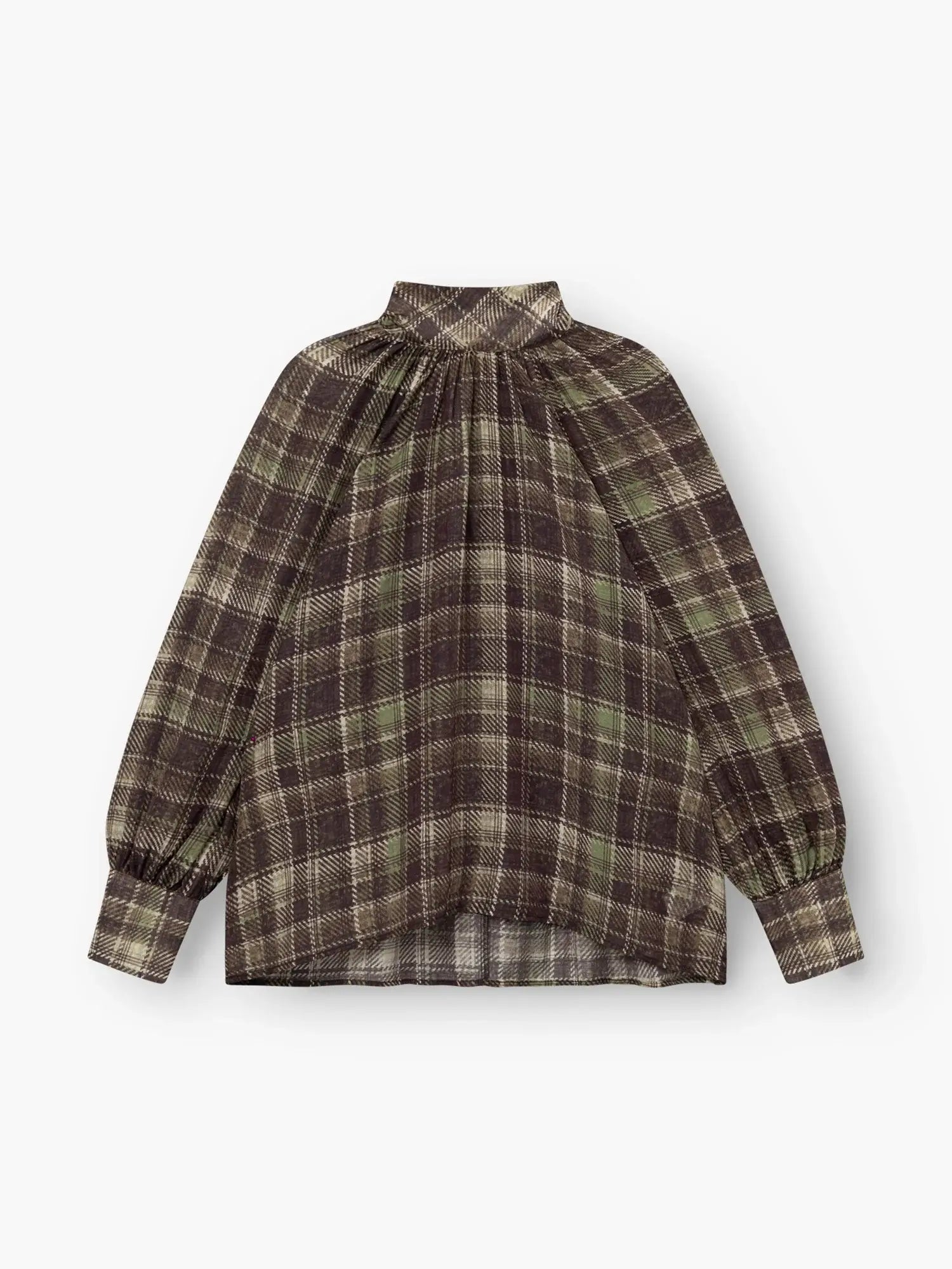 Bluse Schleife Kariert – Braun Grün