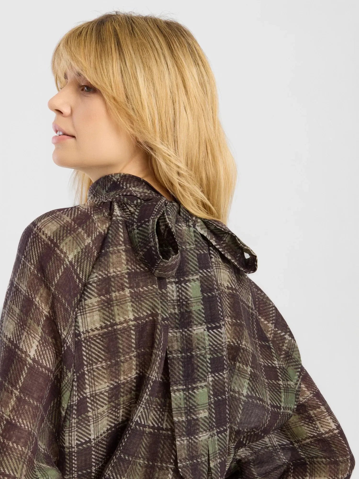 Bluse Schleife Kariert – Braun Grün
