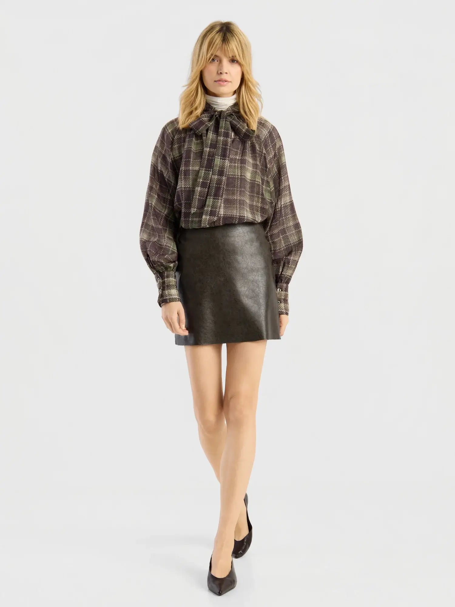 Bluse Schleife Kariert – Braun Grün