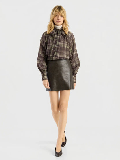 Bluse Schleife Kariert – Braun Grün